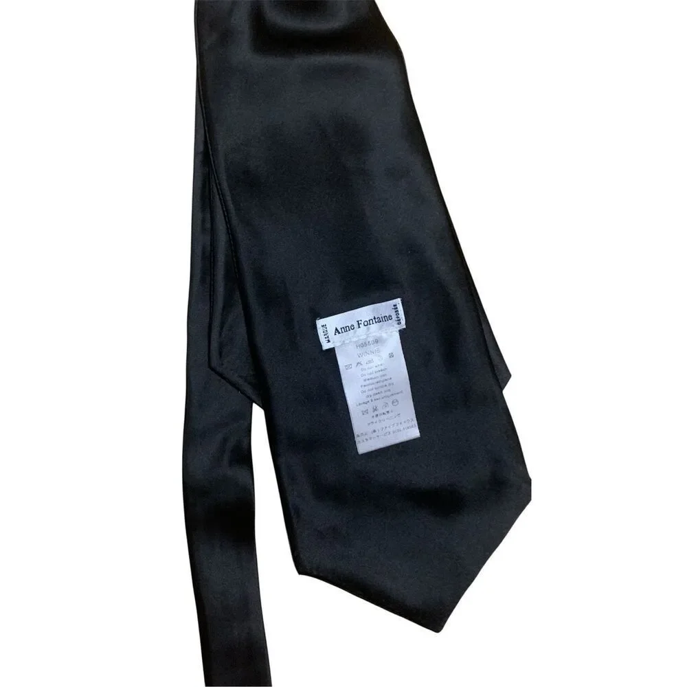 ANNE FONTAINE WINNIE black SILK clip on LAYERED NECK TIE